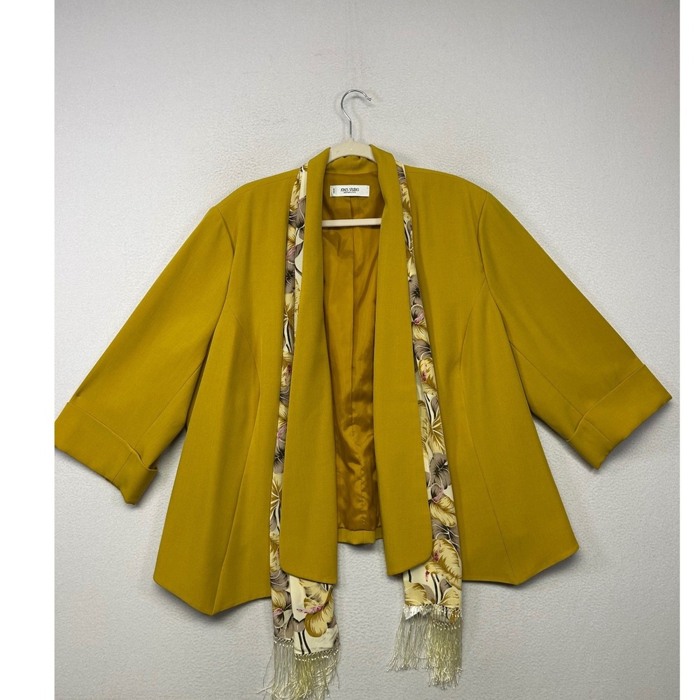 Professional Boho Jones Studio Woman 22W Mustard Yellow Scarf Accent Open Blazer